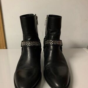 Black Leather Ankle Boots with Studded Straps